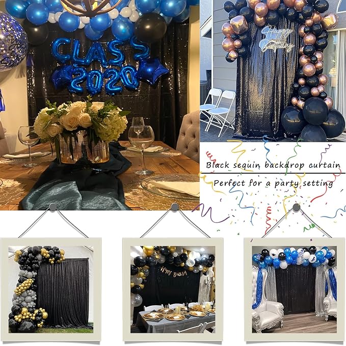 Black Sequin Backdrop 8FTx8FT 1 Panel Sequin Backdrop Curtain for Parties Glitter Backdrop Drapes for Wedding Baby Shower Photography Background