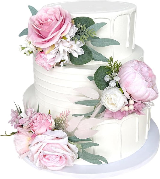 Pre-Made Blush Pink Silk Flowers for Cakes Decorations Pastel Light Pink Artificial Rose Peony Wedding Cake Toppers Decorating Fake Floral Anniversary Birthday Party Arrangements Table