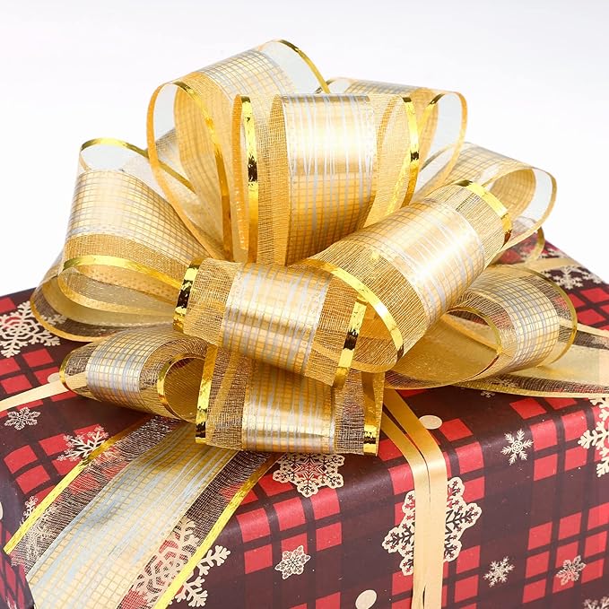 GWHOLE 30Pcs Large Gift Wrapping Bows, 5" Gold Ribbon Pull Bows for Gift Wrapping Wedding Holiday Decor