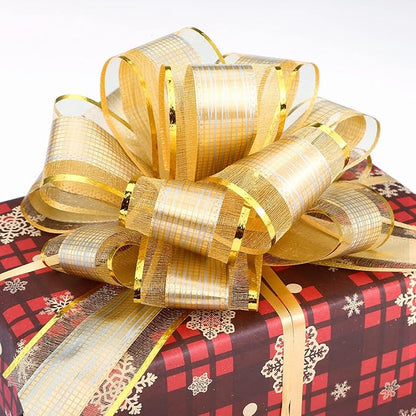 GWHOLE 30Pcs Large Gift Wrapping Bows, 5" Gold Ribbon Pull Bows for Gift Wrapping Wedding Holiday Decor