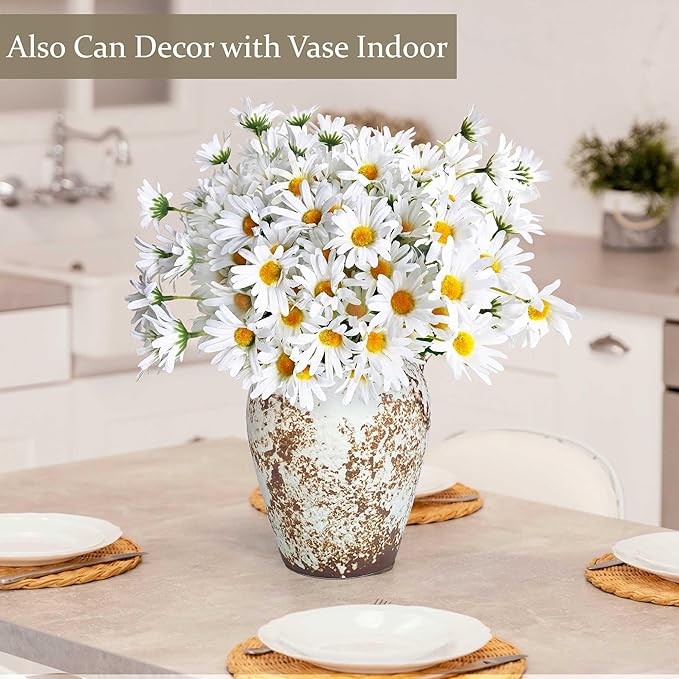 5 Bunches 16 inch - Realistic White Artificial Silk Daisy, Faux Wildflowers Bouquets with Stems for DIY Flower Arrangement Home Garden Wedding Decoration