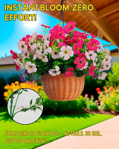 12 Bundles Daisy Artificial Flowers for Outdoors with Eucalyptus - UV Resistant Fake Flowers Outside for Hanging Basket Planter Window Box, Realistic Silk Faux Plants for Porch Garden Patio Home Decor