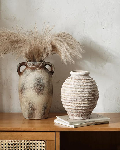 Ceramic Rustic Vase for Decor - 8.4Inch Farmhouse Vases - Decorative Vase for Home Decor, Boho, Wabi-sabi - Oatmeal Milkshake