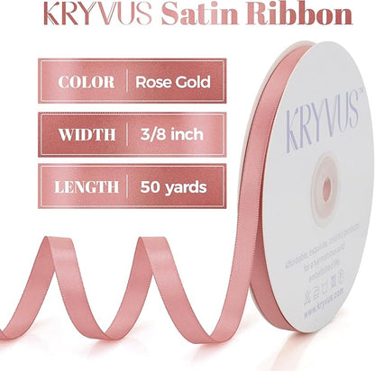 Rose Gold Satin Ribbon, Double Faced 3/8 Inch X 50 Yards Rose Gold Ribbon, Premium Satin Ribbon for Gift Wrapping, Crafts, Hair Bow Making, Sewing, Flower Bouquet, Wedding Party Decor