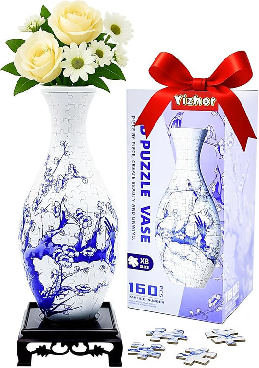 3D Puzzle Vase, 160 Curved Pieces DIY Flower Vase Craft Kit & 3D Puzzles for Adults, Creative Jigsaw Art Project Home Décor Centerpiece, (A-Blue & White Porcelain)