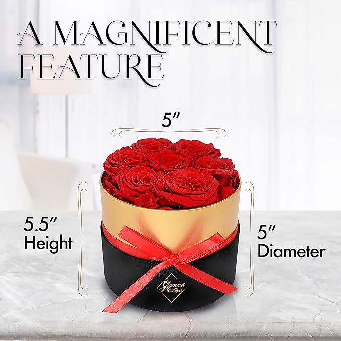 GLAMOUR BOUTIQUE Eternal Preserved Roses in a Box - Flowers Forever, Rose Forever in a Box for Wife, Birthday Gifts for Her, 7 Roses, Red