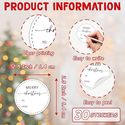 Black Merry Christmas Gifts Tags Stickers, 30 Pcs Christmas Name Tags for Gifts, 2.5x2.5 Inch Holiday Presents Sticker Labels, Festive Chrismas Name Tag for Gift Wrapping Bags Classroom-D25