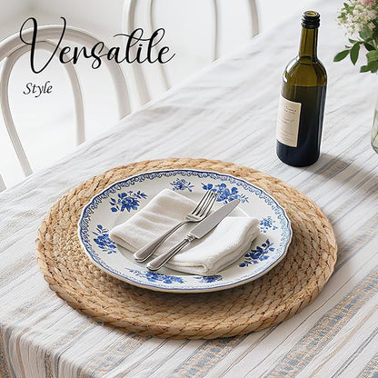 13 Inch Woven Placemats Set of 12, Rustic Round Placemat for Dining Table, Boho Jute Charger for Dinner Plates, Farmhouse Winter Holiday Decor, Water Hyacinth Wicker Rattan Braided Place Mats