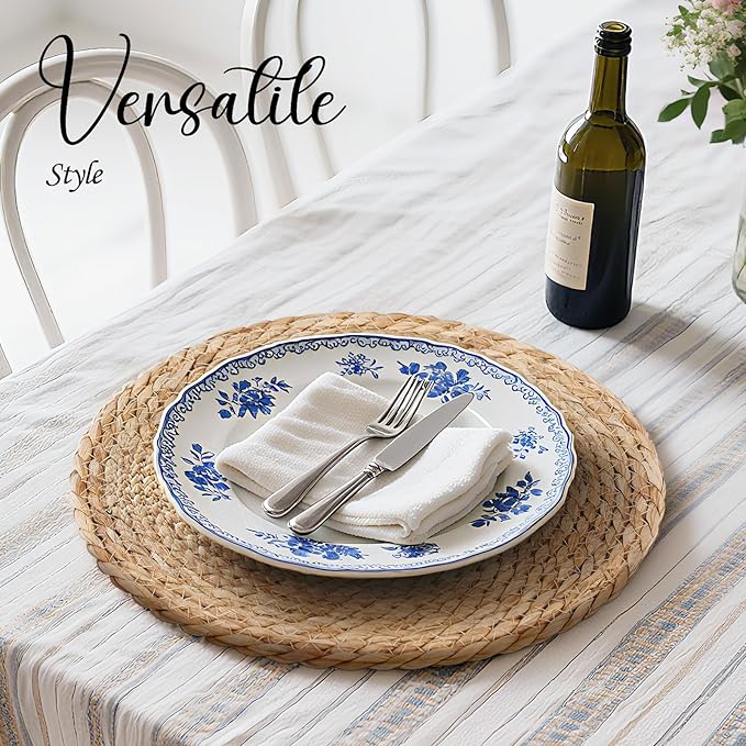 13 Inch Woven Placemats Set of 24, Rustic Round Placemat for Dining Table, Boho Jute Chargers for Dinner Plates, Christmas Farmhouse Holiday Decor, Water Hyacinth Wicker Rattan Braided Place Mats