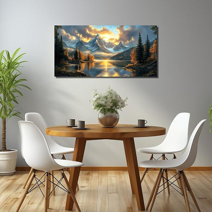 JuhaiArt Lake Picture Art Mountain Landscape Nature Wall Decorations Scenery Canvas Wall Art for Bedroom Office Gold Sunset Poster Artwork 20"x 40"