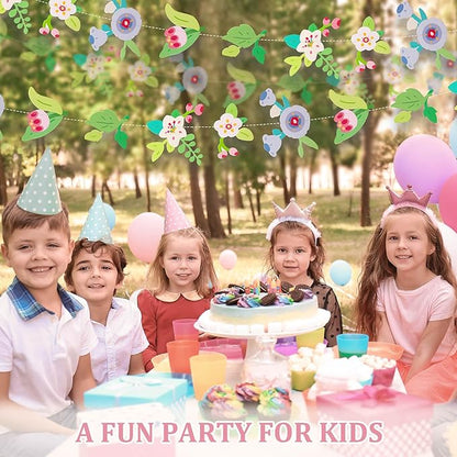 Dayker 2PCS Flower Fairy Decoration Banner, Woodland Floral Greenery Leaf Hanging Garland, Original Paper Wildflower Party Decor for Birthday Baby Shower Garden Wedding Backdrop