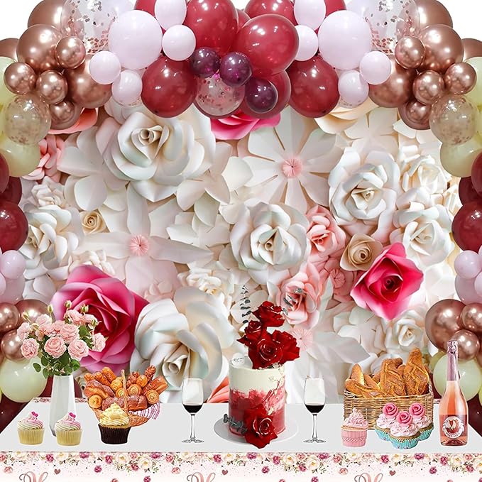 Baocicco 12x8ft Pink and White Paper Flowers Background Photography Backdrop Paper Flower Wall Gorgeous Wedding Flower Backdrops Beautiful Bride Baby Newborn Kids Background Props Portraits Booth
