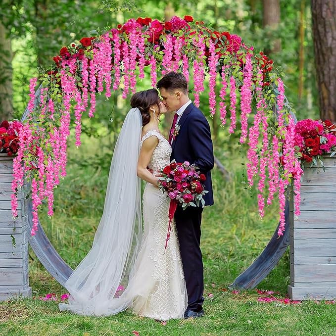 36 Pack Fuchsia Wisteria Hanging Flowers, 3.44 Ft Fake Hanging Flowers, Artificial Wisteria Garland Vines for Wedding Room Backdrop Outdoor Patio Garden Decoration