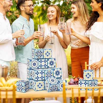 TecUnite 50 Pcs 3x3x3'' Amalfi Coast Party Gift Boxes Amalfi Coast Party Favor Candy Boxes Decorations Small Blue Yellow Paper Packaging Bags for Wedding Birthday Baby Shower Supplies