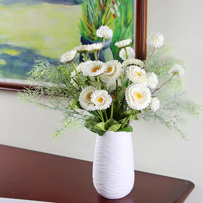 White Artificial Daisy Flowers Fake Daisies and Kiku Flower Fake Florals Arrangements Table Centerpieces (White)