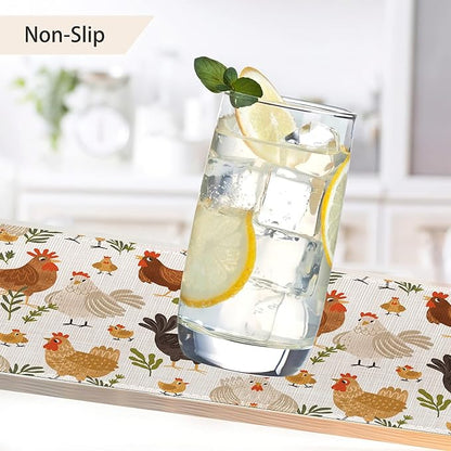 Cute Roosters Chickens Hen Placemats Set of 6, Waterproof Non-Slip Washable Table Mats Set for Kitchen Dining Holiday Party Wedding Decor 12x18 Inch