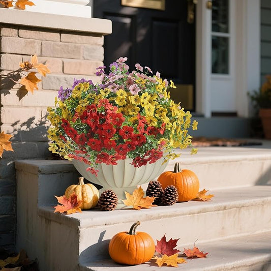 Artificial Flowers for Outdoor Indoor Garden Home Decoration, Faux Flower Daisy with Eucalyptus Leaves Fake Plants Greenery Boxwood Porch Patio, 12 Bundles