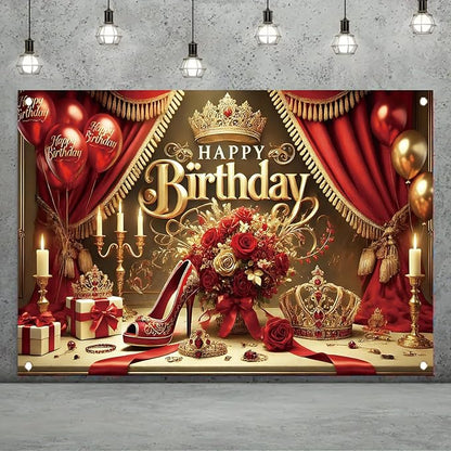 Starlit Patio Red High Heel Backdrop for Woman's Birthday Party, 71 x 43 Inch, Polyester Fabric