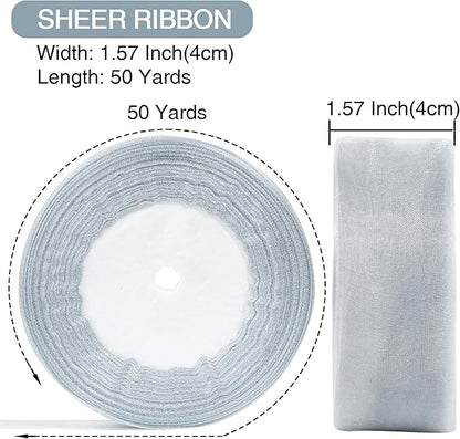 1-1/2 Inch x 50 Yards Sheer Organza Ribbon Chiffon Ribbon for Gift Wedding Flower Bouquet Wrapping Decorations Crafts (Dusty Blue)