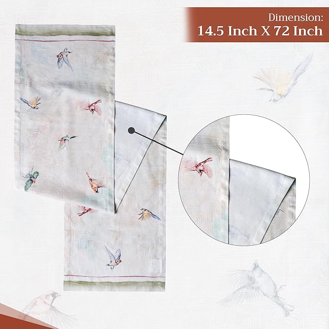 Maison d' Hermine Table Runner 100% Cotton Single Layer Table Runners 72 inches Long Decorative for Home Kitchen Dining Party Wedding Bridal Shower Spring Summer (Flying Birds, 14.50" x 72")