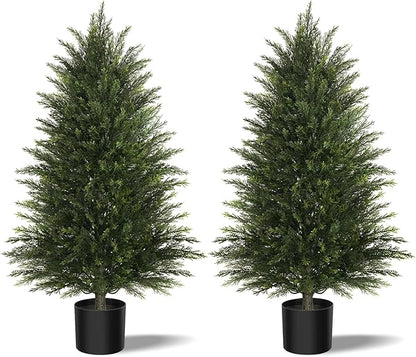 Mavis's Diary Artificial Topiary Ball Tree, Indoor Realistic Faux Boxwood Bush Potted Plants, Outdoor Fake Shrubs Cedar Evergreen Plants for Home Living Room Front Porch Decor (2, 4ft)