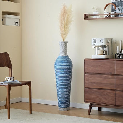 Large Hand-Woven Bamboo Floor Vase, Tall Home Decor Floor Vase for Fake Flower Dried, Flower Holder for Living Room, Bedroom, Dining Room, Entryway, Hallway