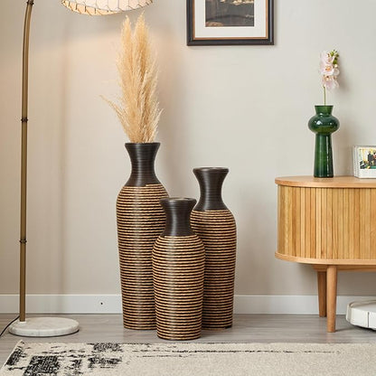 Floor PVC Decorated Vases Set of 3 for Gorgeous Home Decoration Large Classic Neat PVC Vases 19.6in/23.6in/27.5in Height(Beige+Black)