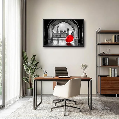 London City Large Wall Art Black and White Framed Red Wall Decor for Living Room, Big Ben Pictures Oversized Canvas Print Painting Modern Extra Large Framed Artwork for Bedroom Office 36"x24"