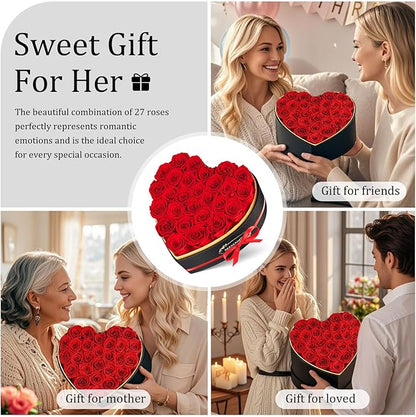 27 Preserved Roses in Heart Shape Gift Box for Her - Forever Flowers for Delivery, Eternal Rose Mothers Gifts for Mom, Wife Anniversary Birthday Gifts for Women, Red