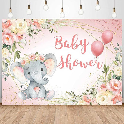 Elephant Baby Shower Backdrop for Girl Blush Pink Floral It's A Girl Baby Shower Party Decoration Photography Background A Sweet Little Peanut Banner Photoshoot Supplies 7x5ft