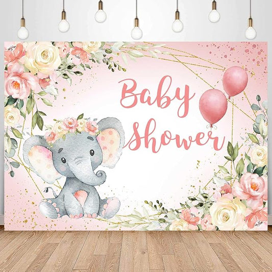 Elephant Baby Shower Backdrop for Girl Blush Pink Floral It's A Girl Baby Shower Party Decoration Photography Background A Sweet Little Peanut Banner Photoshoot Supplies 7x5ft