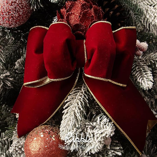 Ribbli Dark Red Velvet Wired Ribbon 4 Inch Luxury Matte Velvet Christmas Ribbon for Gift Wrapping Christmas Tree Decoration Crafts Wreaths Supplies - 10 Yards