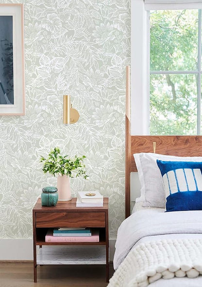 Peel and Stick Wallpaper Modern Wall Paper Boho Contact Paper Bedroom Bathroom Wallpaper Peel and Stick Light Green Tropical Leaf Removable Self-Adhesive Wall Decor 17.3" x 197"