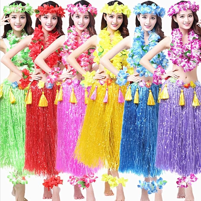 ALIMITOPIA Hawaiian Hula Leis Dance Wreath Garland Artificial Flowers Fabric Neck Loop for Luau Party Costumes (Four Colors)