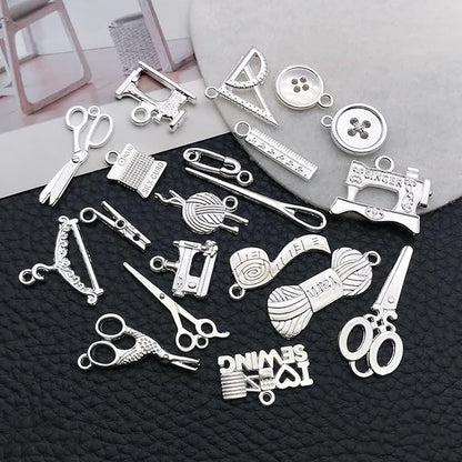WOCRAFT 60pcs Bright Silver Sewings Charms Bracelet Charms for Jewelry Making Sets DIY Necklace Bracelet Keychain Crafting Charms Kit Craft Supplies (SN915)