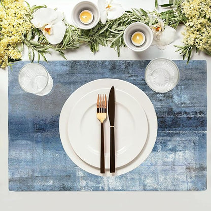 Abstract Blue and Grey Art Placemats Set of 4, Placemats for Dining Table,Heat Resistant Stain Resistant Wipeable Table Mats for Kitchen Dining Holiday Party Home Decor,12x18 Inch
