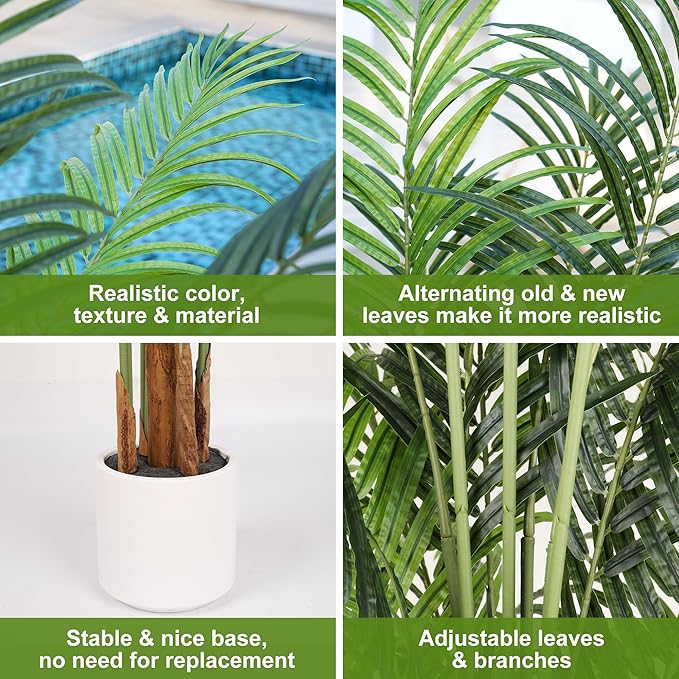 Artificial Palm Tree for Home Decor Indoor 6Ft Large Tall Fake Plants Faux Tropical Areca Palm Silk Floor Plant in Pot Living Room Office Garden Decoration Housewarming Gift (2, 6 Feet)