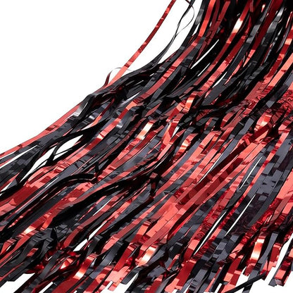 BRAVESHINE Tinsel Photo Backdrop Curtains - 2 Pack 3.2x8.2ft Black Red Foil Fringe Streamer Curtain for Christmas/New Years/Birthdays/Bachelorette/Home/Office/Indoor/Outdoor Party Supplies Decorations
