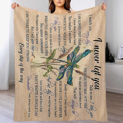 Dragonfly Blanket Memorial Sympathy Gifts for Girls Women Loved One I Never Left You Throw Blanket for Kids Adults Soft Warm Cozy Fleece Blanket for Couch Sofa Bed 50"x60"