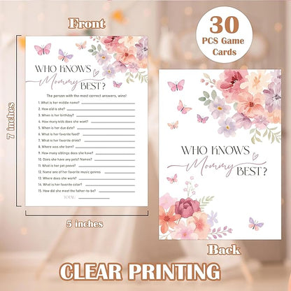 Baby in Bloom Baby Shower Games, Floral Who Knows Mommy Best Game for 30 Guests with Game Cards, Gender Reveal, Baby Shower Supplies & Decorations (DV24)