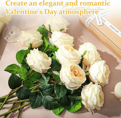 10pcs Real Touch Peonies Artificial Flowers, Faux Austin Rose with Long Stem Look Real Fake Flower for Christmas Valentines Arrangement Wedding Party Home Kitchen Decor(Champagne)