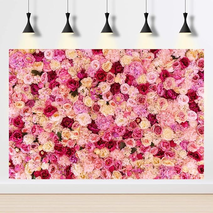 Roses Flowers Backdrop Valentine's Day Pink Red Rose Photography Background Various Floral Roses Backdrop for Anniversary Birthday Wedding Baby Shower Children Adults Photo Prop Backgrounds 8x6ft