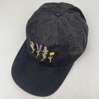 Cute Flower Hat, Elegant Floral Embroidered Adjustable Baseball Cap for Men Women, Gifts for Flower Lovers, Black