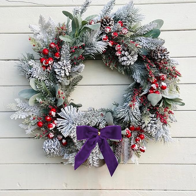 24 Pcs Purple Small Velvet Christmas Bows for Christmas Tree, Wreath, Gift Wrapping, Crafts, Wedding, Party, Twist Tie Bows for Treat Bag Bakery Candy Bags, Home Decor 1" W,3.5 x 3.5 inch