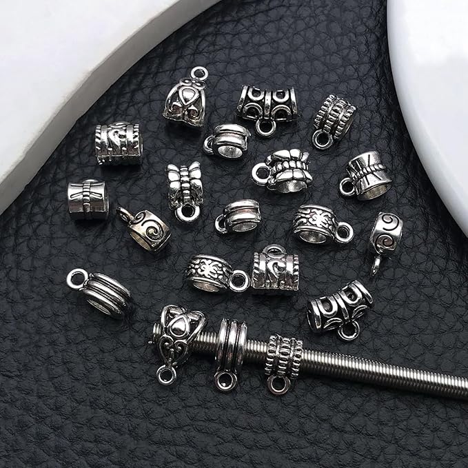WOCRAFT 60pcs Antique Silver Bails Space Beads Bracelet Charms for Jewelry Making Sets DIY Necklace Bracelet Keychain Crafting Charms Kit Craft Supplies (SN851)