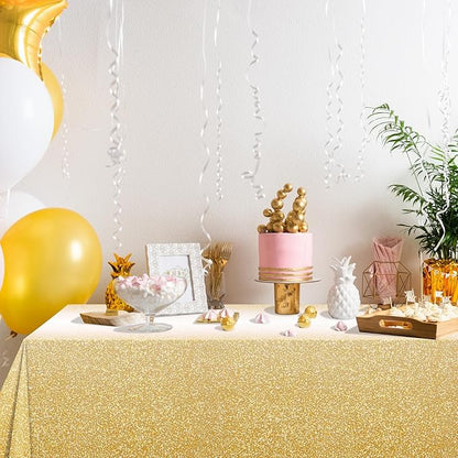6 Pack Ombre Gold Plastic Tablecloth for Parties, Gradient Yellow Gold Disposable Tablecloths for Rectangle Tables, Light Gold Sprinkle Table Cover for Wedding Birthday Anniversary Party, 54 x 108Inch