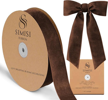 Brown Velvet Ribbon 1.5'' 25 Yards for Christmas Tree, Gift Wrapping, Flower Bouquet, Wreath Decorations, Bow Making