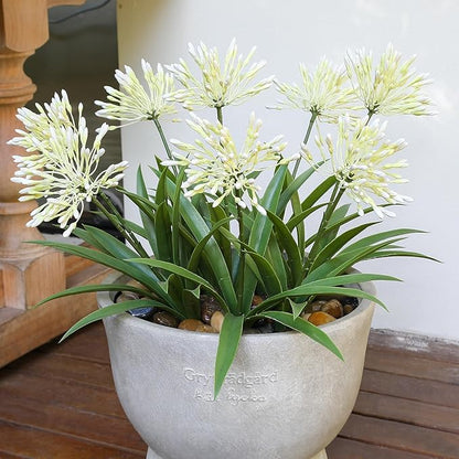 Outdoor Flowers Artificial for Porch 18.9 in Fake Agapanthus Plants 8 Bundles Plastic White Flower Large Faux Greenery for Outside Planter Yard Patio Decor