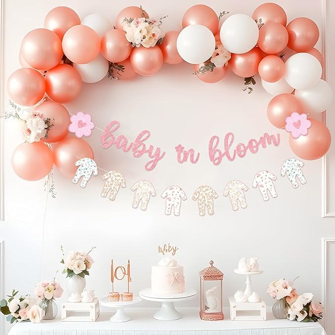 Baby in Bloom Banner, Pre-Strung Floral Onesie Garland Baby Shower Banner for It's a Girl Baby Shower Decoration
