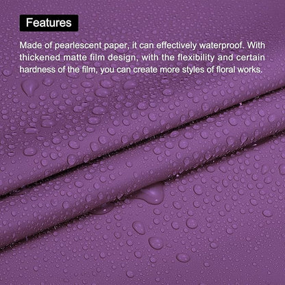MECCANIXITY Pearlescent Film Flower Wrapping Paper 22.8x22.8 Inch Waterproof for DIY Crafts, Gift/Gift Box Packaging Dark Purple 10 Pcs